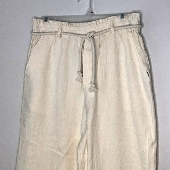 Gentle Fawn Ivory Cotton Paper Bag Cuffed Pants with Rope Belt Size L - Picture 4 of 7